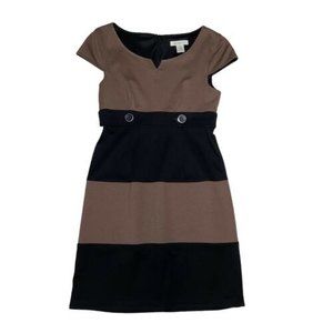 Liz Claiborne Brown And Black Cap Sleeve Stretch Dress With Zip Closure Size 4